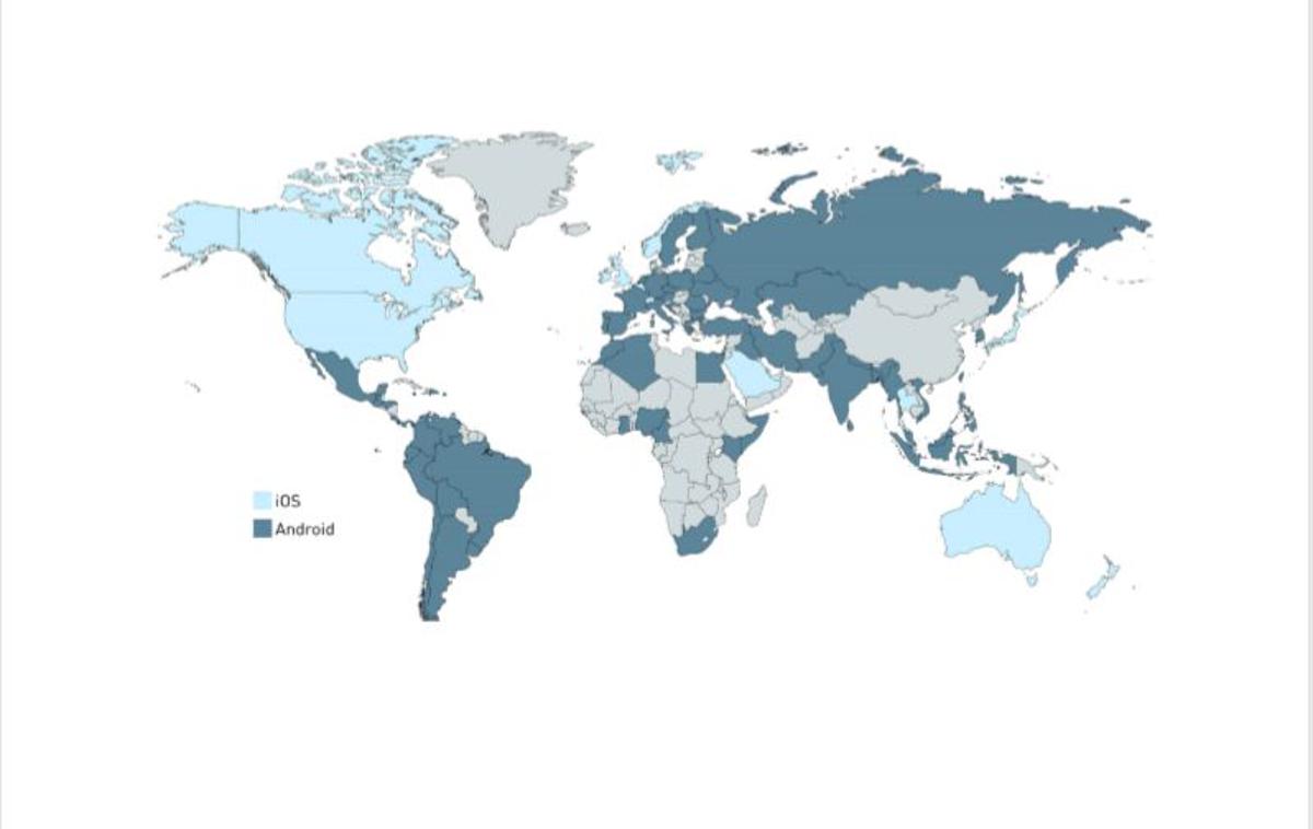 operacijski sistem, mobilne naprave, pametni telefoni, Android, iOS, 2018 | Android ali iOS - kdo je osvojil katero državo v letu 2018? | Foto DeviceAtlas