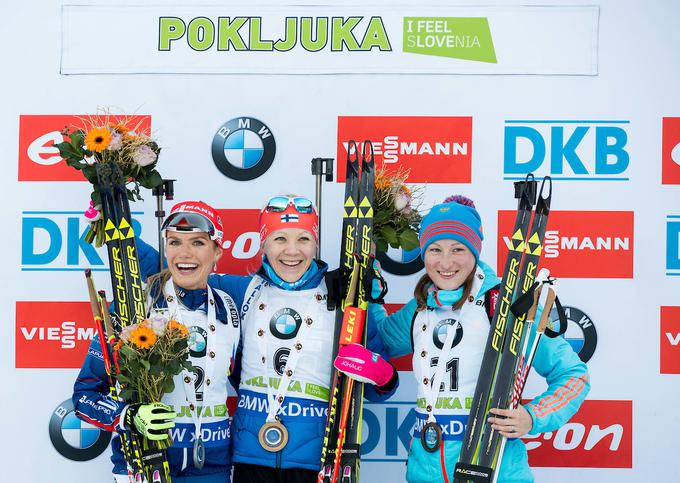 Podčufarova je na Pokljuki leta 2015 zasedla tretje mesto v tekmi s skupinskim štartom. Bo Rudno polje kmalu njeno domače prizorišče? | Foto: Vid Ponikvar