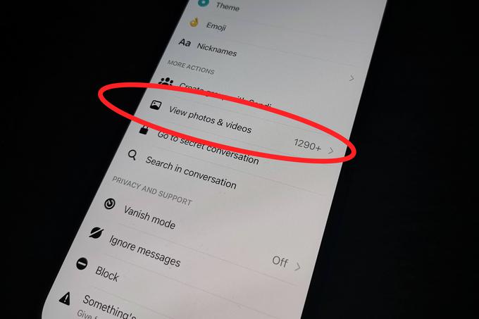 Do deljenih fotografij in videoposnetkov lahko v pogovorih v Messengerju znova dostopamo tako, da s prstom tapnemo fotografijo sogovornika na vrhu zaslona in nato izberemo View photos & videos.  | Foto: Matic Tomšič
