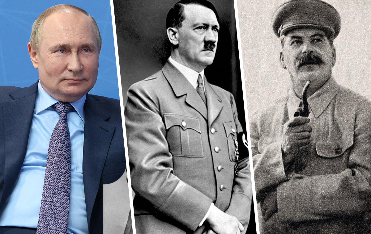 Putin. Hitler. Stalin. | Ameriški zgodovinar Timothy Snyder trdi,  da ideja, da bi nadzor nad ukrajinskim žitom lahko spremenil svet, ni nova in da sta to želela tako Stalin kot Hitler. | Foto Reuters, Wikimedia Commons