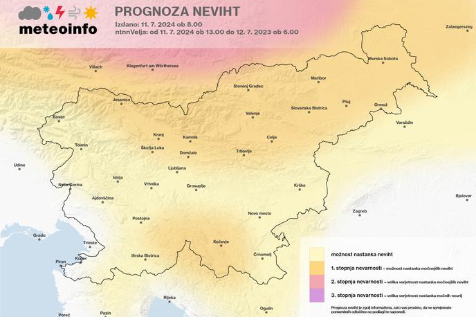 nevihte | Večja verjetnost za razvoj kakšne močnejše nevihtne celice bo sprva na jugu države.