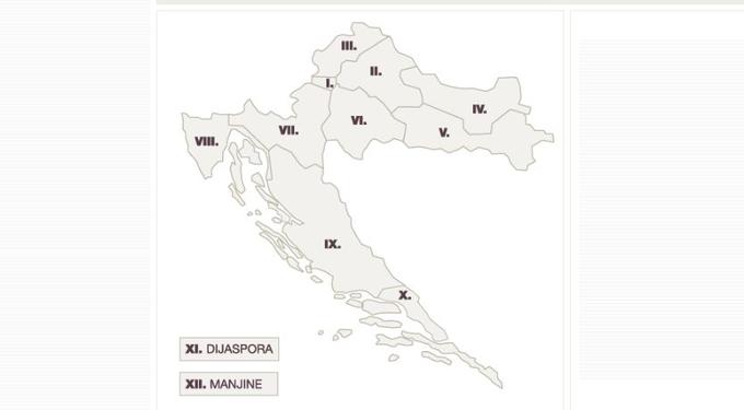 Hrvaška je razdeljena v deset volilnih enot, katerih oblikovanje je nekoč burilo duhove, češ da so bile prikrojene interesom takrat vladajoče opcije, a nihče nima volje ali moči za kakšne spremembe. Meje volilnih enot so namreč potegnjene povsem po svoje, mimo vseh mestnih in županijskih meja. | Foto: izbori.hr