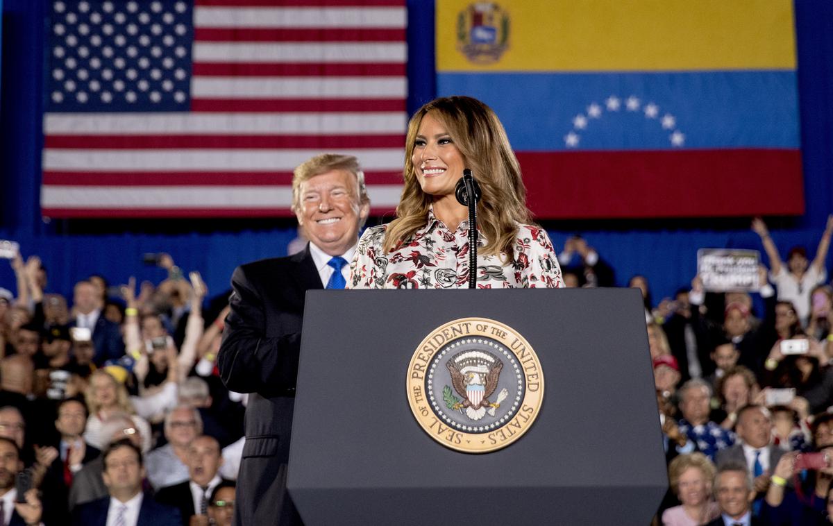 Donald in Melania Trump | Donald in Melania Trump sta februarja 2019 na shodu snubila volivce venezuelskega rodu z grajami socialistične oblasti v Venezueli. | Foto Guliverimage