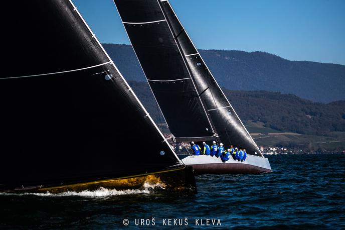 jadranje Ženevsko jezero Krpani | Slovenska jadralna posadka Krpani 1860 pod vodstvom Vasilija Žbogarja je po tretjem dnevu testne regate na prizorišču zlatega pokala SSL v jadranju leta 2022 v Švici na Neuchatelskem jezeru ostala na tretjem mestu.  | Foto Uroš Kekuš Kleva