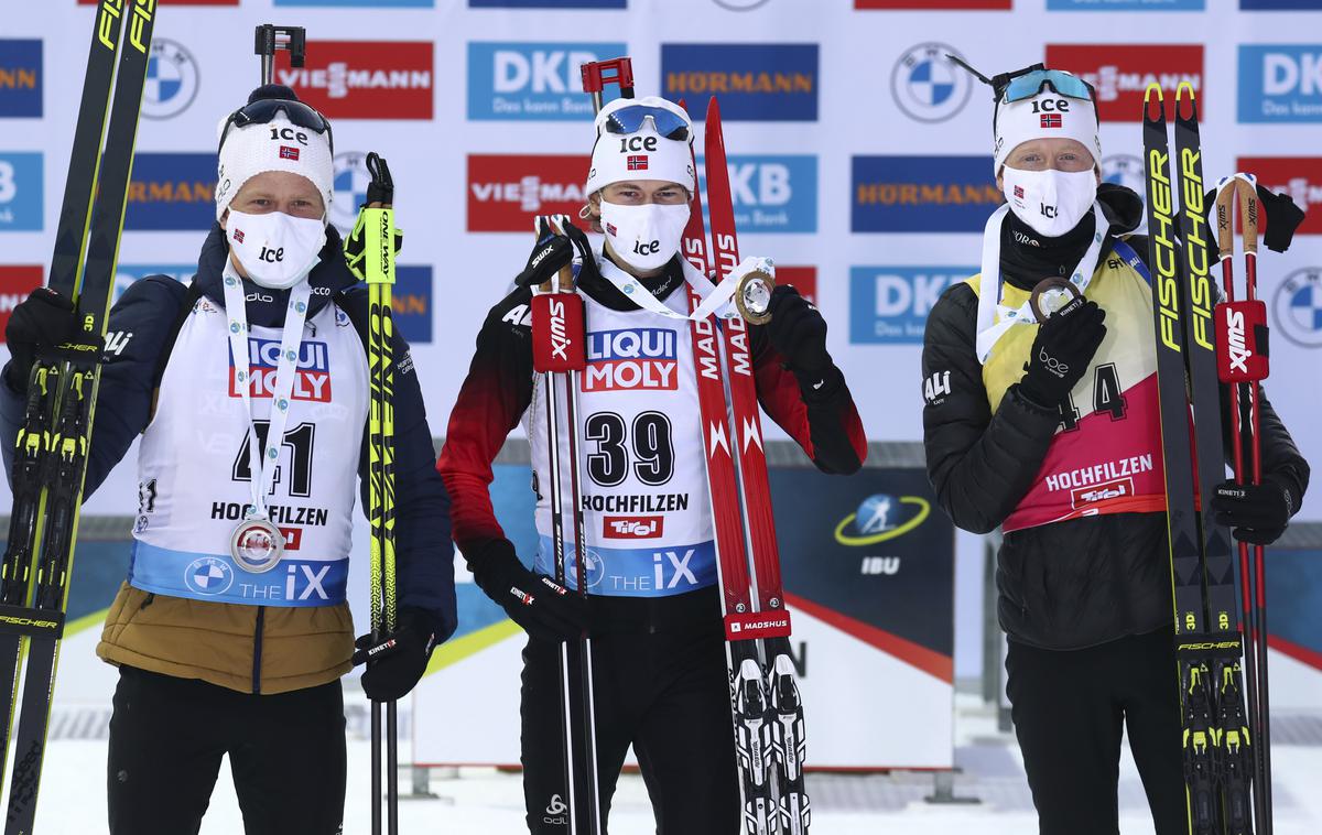 Johannes Dale, Sturla Holm Laegreid, Johannes Thingnes Boe | Sturla Holm Laegreid slavi drugo zmago v karieri. Za njim so se zvrstili trije rojaki. | Foto Guliverimage