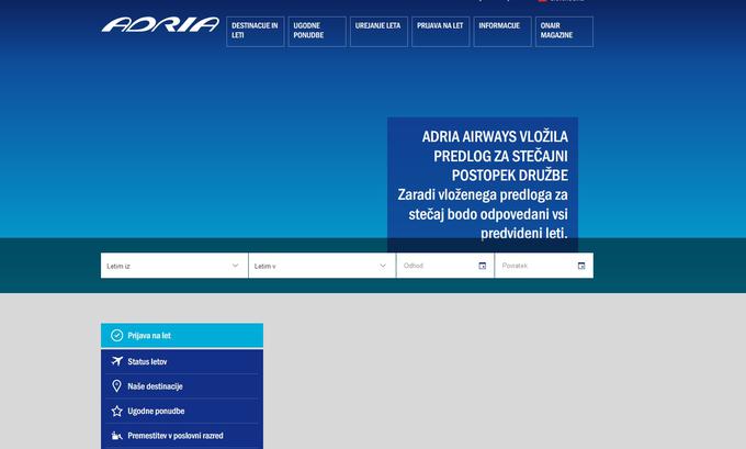Adria je tudi na svoji spletni strani onemogočila nakup letalskih kart. | Foto: Printscreen Zimbio