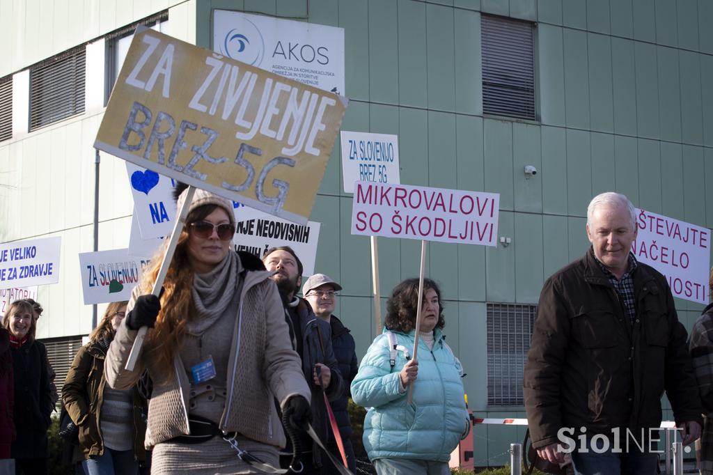 Shod proti uvajanju tehnologije 5G v Sloveniji - preds stavbo AKOSa.