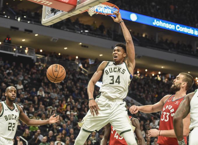 Giannis Antetokounmpo je s 36 točkami poskrbel za levji delež zmage moštva Milwaukee Bucks. | Foto: Reuters