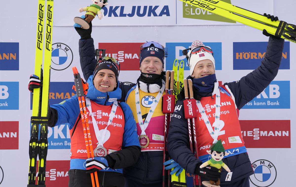 Pokljuka Sobota Boe | Na stopničke so se povzpeli brata Boe in pa Francoz. | Foto Guliverimage