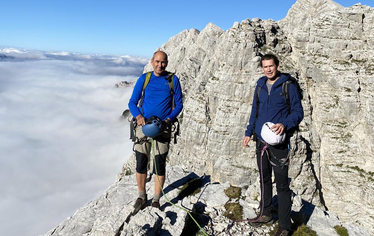 Janez Janša in Sebastian Kurz | Predsednik vlade Janez Janša in avstrijski kancler Sebastian Kurz sta na Triglavski severni steni preplezala slovensko smer. | Foto Dragan Tatic/BKA