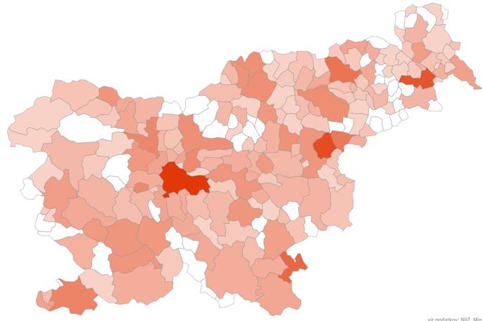 Okužene občine | Foto covid-19.sledilnik.org