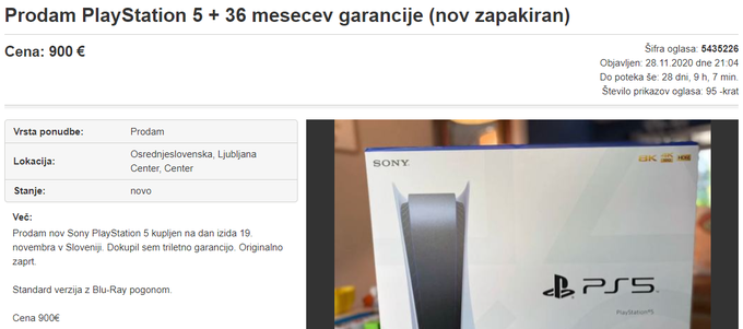 Veliko težavo za iskrene kupce novih igralnih konzolo že leto dni predstavljajo prekupčevalci, ki pozorno spremljajo nove dobave konzol in hitro pokupijo sveže zaloge, nato pa jih z navitimi cenami prodajajo na spletu. To se dogaja tudi v Sloveniji, kjer so prodajalci za konzolo želeli iztržiti tudi do dvakrat višje cene od nakupnih.  | Foto: Matic Tomšič / Posnetek zaslona