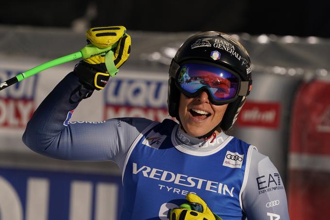 Federici Brignone se nasmiha deveta zmaga za svetovni pokal v superveleslalomu, skupno pa že 24. Največ (10) jih je proslavljala v veleslalomu. | Foto: Guliverimage