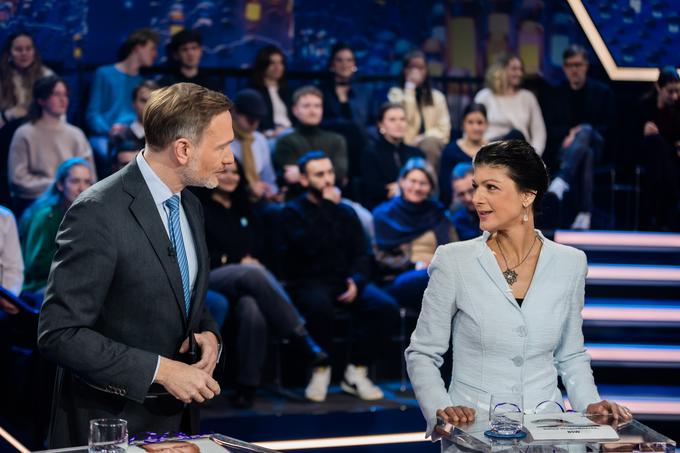 Stranki FDP, ki jo vodi Christian Lindner, in BSW Sahre Wagenknecht ankete ne napovedujejo zanesljivega vstopa v parlament. Obe stranki se gibljeta okoli petih odstotkov.  | Foto: Guliverimage