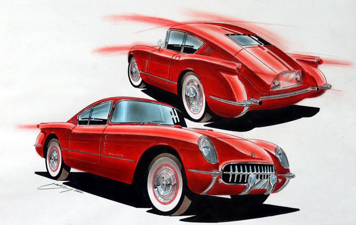 Chevrolet corvette C1 | Corvette je prvi serijski avtomobil, pri katerem so uporabili steklena vlakna v tako velikem obsegu. | Foto Ilustracija: Georg Gedl