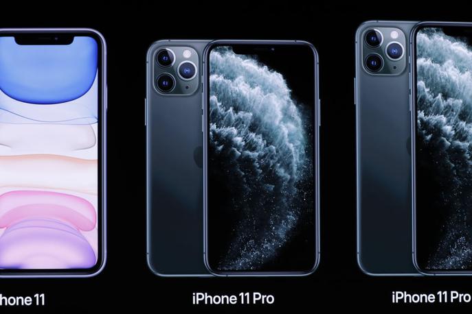 iPhone 11, iPhone 11 Pro | Poleg letošnjih treh najnovejših iPhonov (na fotografiji) bodo nov operacijski sistem iOS 13 lahko prevzeli tudi starejši iPhoni, ki imajo vsaj dva gigabajta delovnega pomnilnika. | Foto Reuters