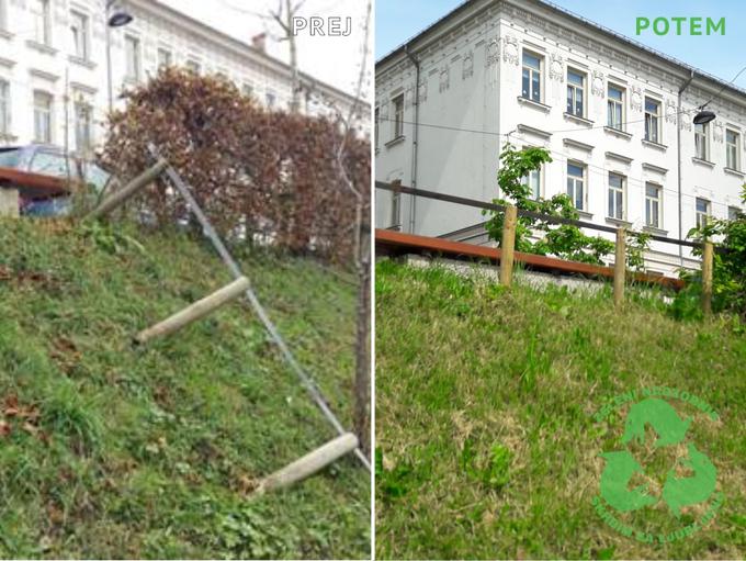 "Na pobudo člana društva je bila na Grudnovem nabrežju v bližini Osnovne šole Prule popravljena izruvana ograja. Žal so v tem času, na razdalji desetih metrov, vandali ponovno izruvali del varovalne ograje." | Foto: Društvo Zelenih nadzornikov