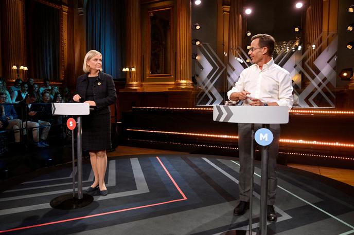 volitve, Švedska, Magdalena Andersson, Ulf Kristersson | Predvolilna debata sedanje premierke Andressonove in konservativnega Kristerssona.  | Foto Reuters