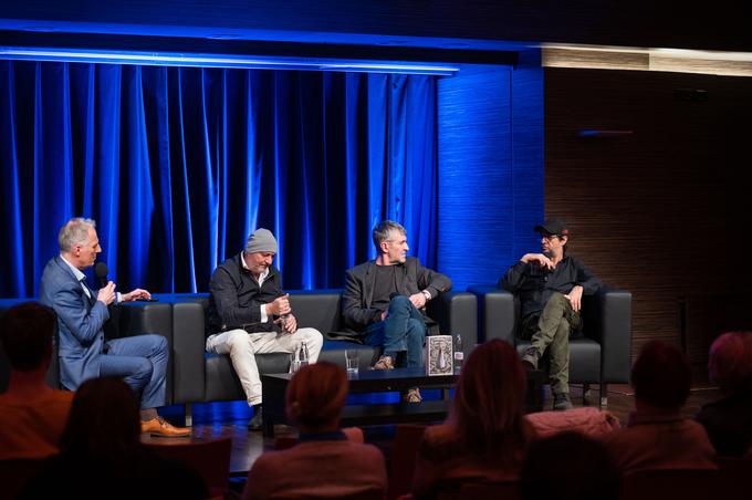 Moderator Igor E. Bergant, igralec Dario Varga, avtor literarne predloge Pohorska transverzala Avgust Demšar in režiser serije Primeri inšpektorja Vrenka Slobodan Maksimović
 | Foto: Boštjan Podlogar/STA