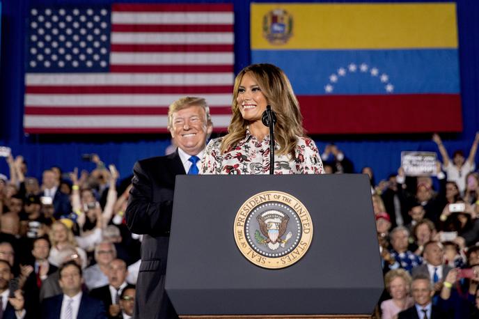 Donald in Melania Trump | Donald in Melania Trump sta februarja 2019 na shodu snubila volivce venezuelskega rodu z grajami socialistične oblasti v Venezueli. | Foto Guliverimage