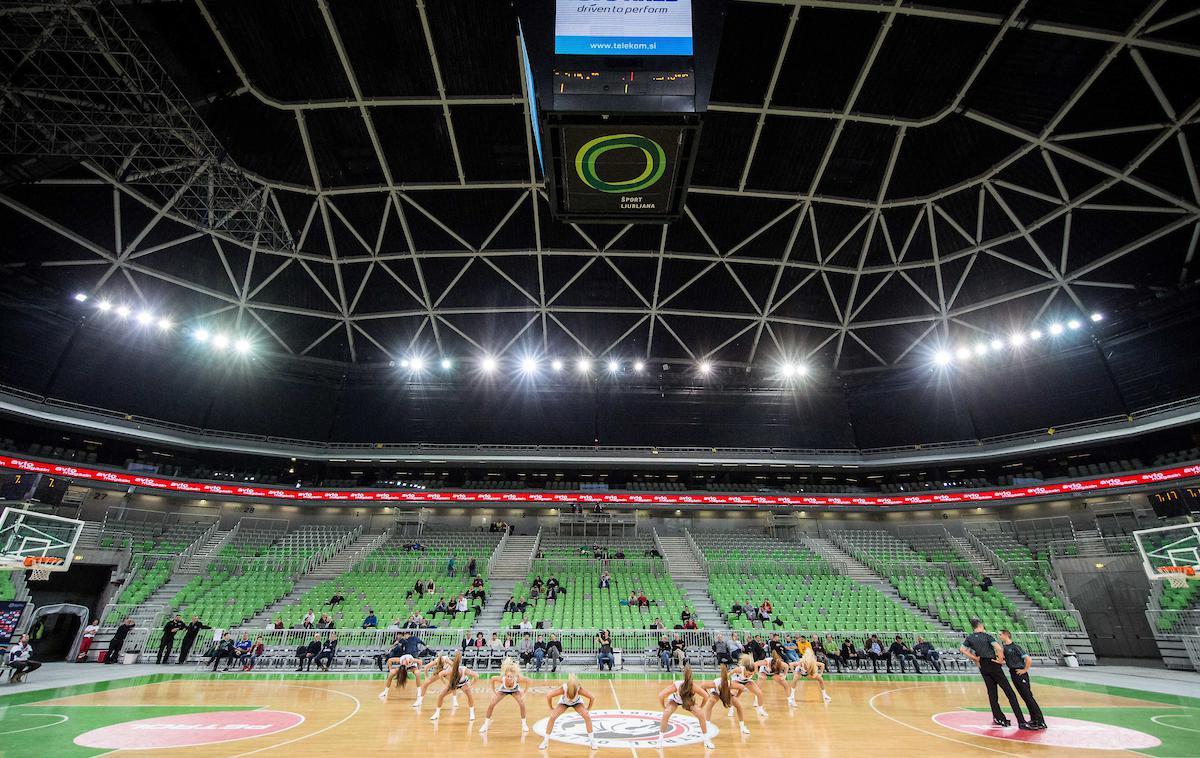 Petrol Olimpija Netunas Klaipeda liga prvakov | Žalostna zasedenost tribun, žalosten pogled na semafor. | Foto Vid Ponikvar/Sportida