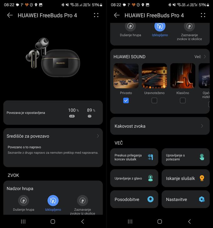 Nastavljanje zvoka slušalk Huawei FreeBuds Pro 4 v mobilni aplikaciji Huawei AI Life | Foto: Srdjan Cvjetović