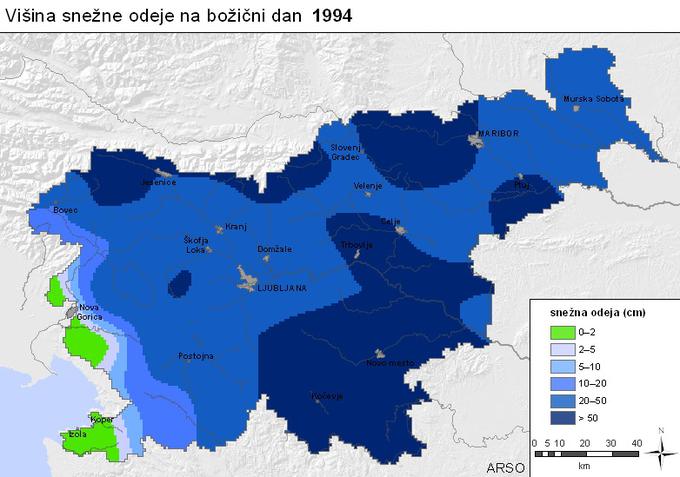 Leta 1994 je sneg prekril vso državo z izjemo dela Primorske. | Foto: ARSO/meteo.si