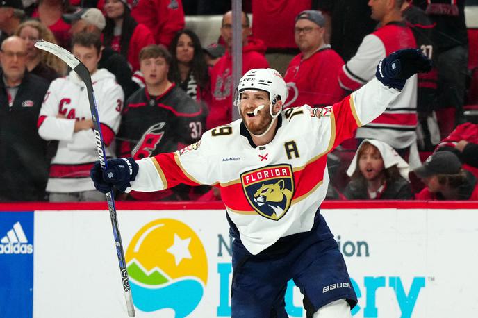 Florida Panthers Matthew Tkachuk | Matthew Tkachuk je z golom v podaljšku odločil prvo in drugo tekmo finala vzhodne konference. | Foto Reuters