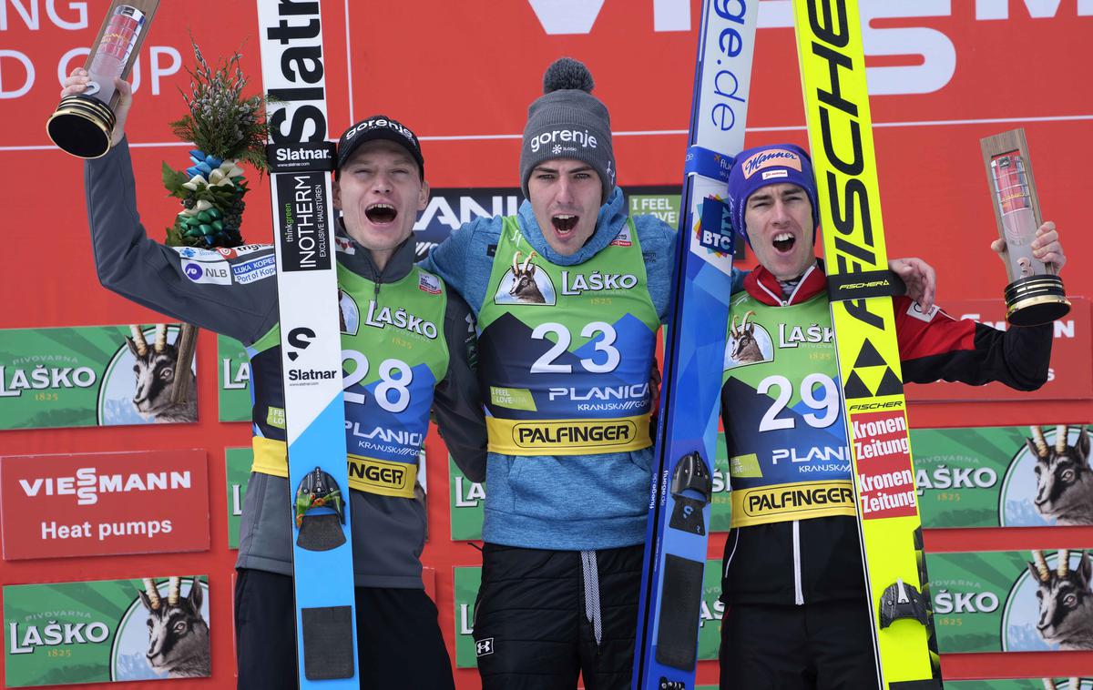 Timi Zajc Anže lanišek Planica | Timi Zajc in Anže Lanišek sta poskrbela za dvojno slovensko slavje v Planici. | Foto Guliverimage