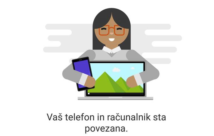 Ko boste na zaslonu pametnega telefona videli to sporočilo, bosta računalnik z Windows 10 in pametni telefon uspešno sparjena.  | Foto: Matic Tomšič