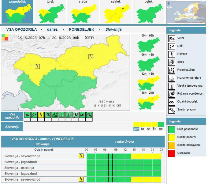 vreme, vročina, napoved 19062023 | Foto: Arso