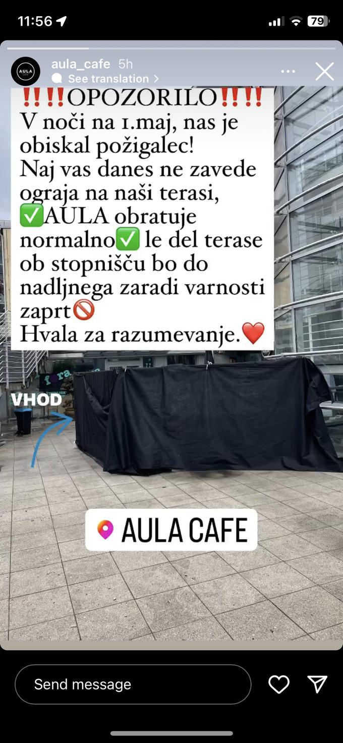 požar FDV | Foto: Aula cafe/Instagram