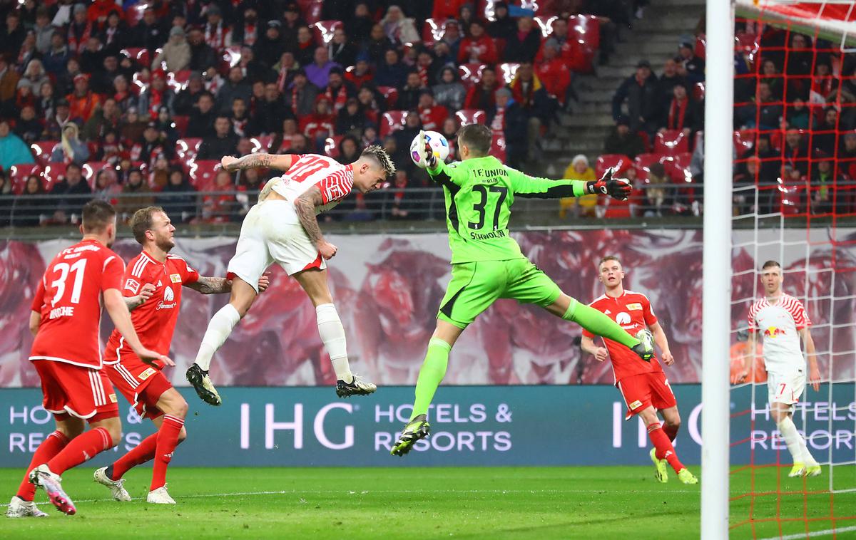 RB Leipzig Benjamin Šeško Union Berlin | Benjamin Šeško je v 48. minuti dosegel prekrasen gol z glavo.  | Foto Guliverimage