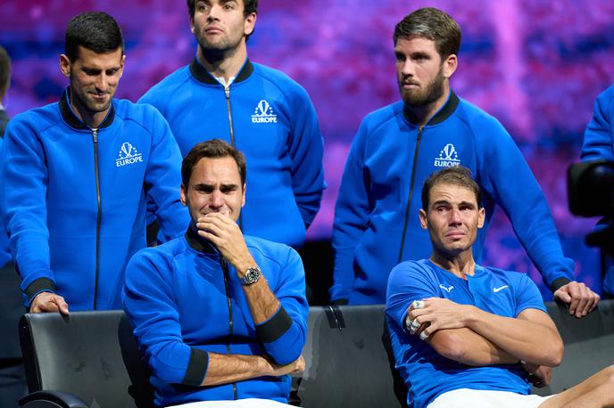 Roger Federer Rafael Nadal | Roger Federer in Rafael Nadal ob slovesu Švicarja. | Foto Reuters