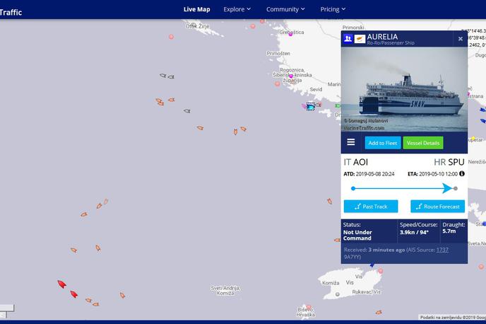 Trajekt reševanje | Foto Marine Traffic