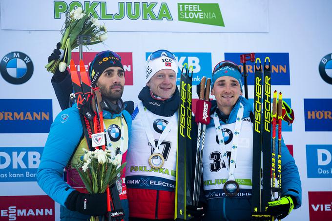 Martin Fourcade, Johannes Thingnes Boe in Fabian Claude | Foto: Peter Podobnik/Sportida