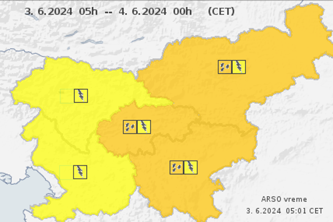 Arso | Oranžni alarm so razglasili za osrednjo, južno in vzhodno Slovenijo.  | Foto Arso