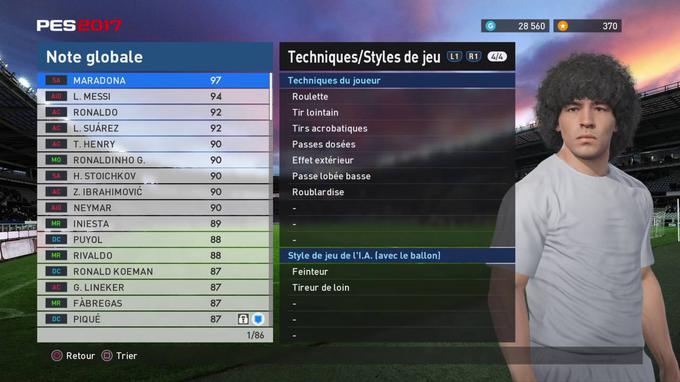 Diego Armando Maradona ob pridobitvi v PES 2017 nemudoma postane najboljši igralec v igri. Z najvišjo oceno sposobnosti (97) presega tudi Messija (94), ki je sicer najboljši nogometaš v PES 2017. | Foto: Facebook