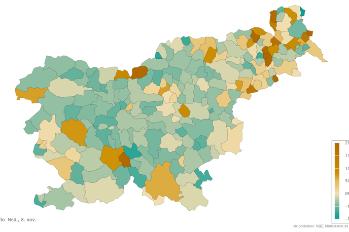 56463 | Zemljevid spletne strani sledilnik za covid-19 kaže, kako uspešni so v boju z novim koronavirusom v posameznih občinah. Interaktivni zemljevid je na voljo nižje v članku.