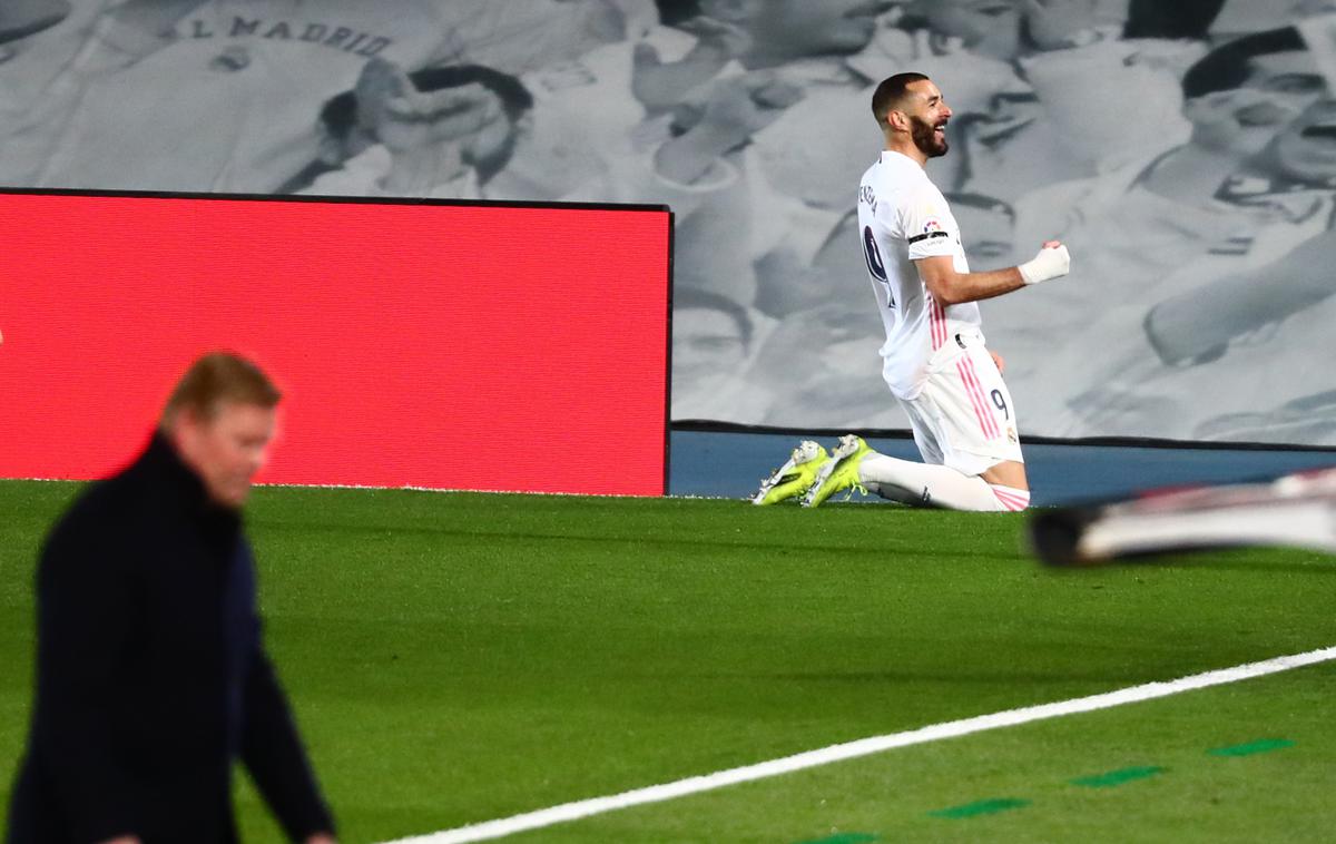 Real Barcelona | Karim Benzema je s prekrasnim zadetkom popeljal Real v vodstvo že v 14. minuti in spravil izbrance Ronalda Koemana v težave. | Foto Reuters