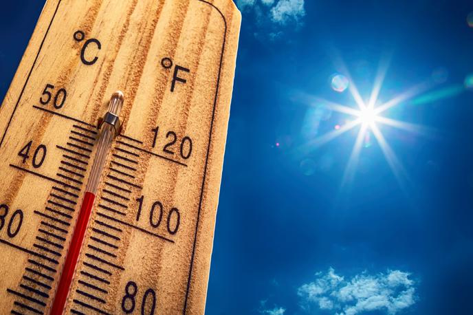 vročina, termometer, vroče temperature | Nasvet Arsa ob vročinskih valovih: "Sredi dneva in popoldne se zadržujte v senci, odsvetujemo velike fizične napore. Uživajte lahko hrano in pijte zadostno količino tekočine. Bivalne prostore zračite ponoči in zjutraj. Na soncu parkirana vozila pred začetkom vožnje dobro prezračite." | Foto Shutterstock