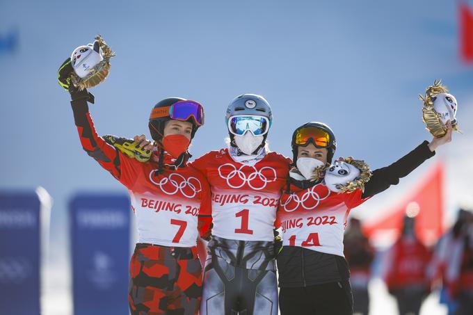 Zmagovalna trojka: Dekker, Ledecka in Kotnik | Foto: Anže Malovrh/STA