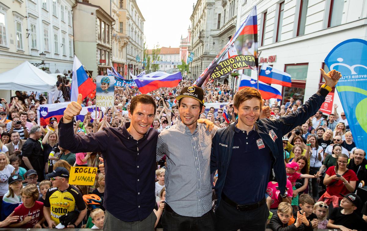 Primož Roglič Jan Polanc Tadej Pogačar | V Ljubljani je bil prisrčen sprejem za Jana Polanca, Primoža Rogliča in Tadeja Pogačarja. | Foto Vid Ponikvar/Sportida