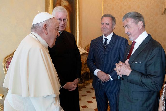 Sylvester Stallone, papež Frančišek | Sylvester Stallone je na srečanje s papežem prišel v spremstvu brata, žene in svojih treh hčera. | Foto Reuters