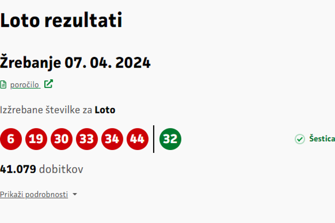 Loto | Druga šestica je bila izžrebana.  | Foto Loterija Slovenije