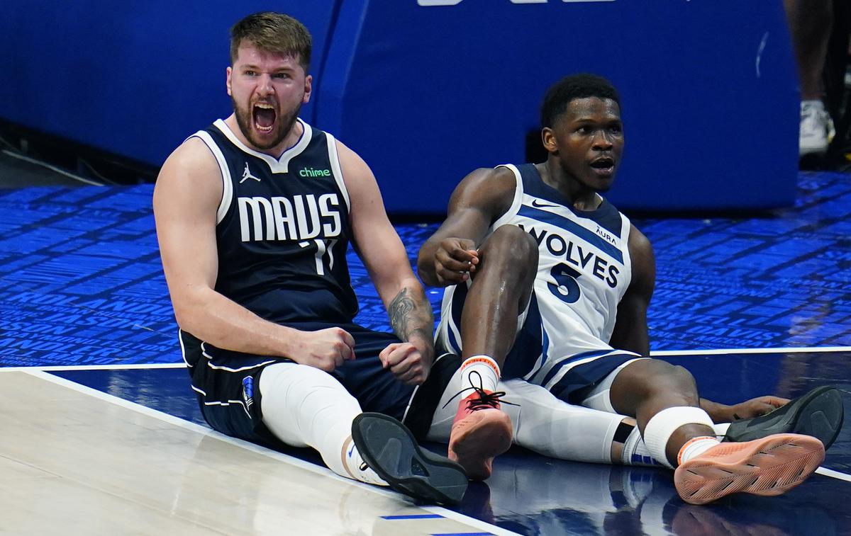 Luka Dončić - Anthony Edwards | Luka Dončić in Anthony Edwards sta se pomerila v lanskem finalu zahodne konference. Ljubljančan je Dallas z zmago nato popeljal v finale lige NBA. | Foto Guliverimage