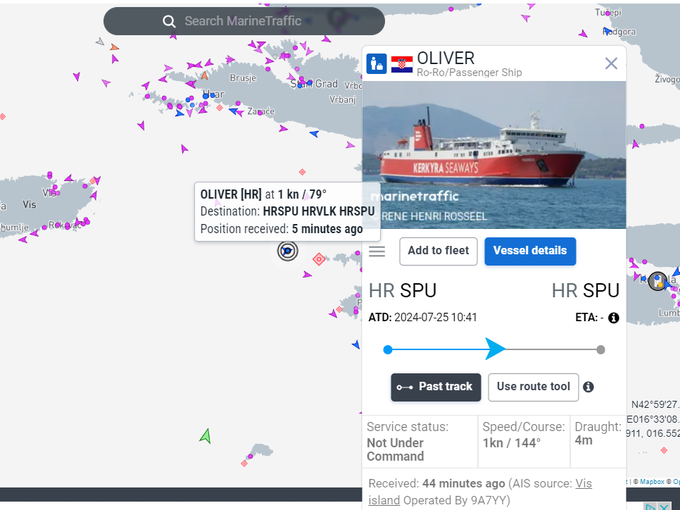 trajekt Oliver | Foto: posnetek zaslona/Marine Traffic
