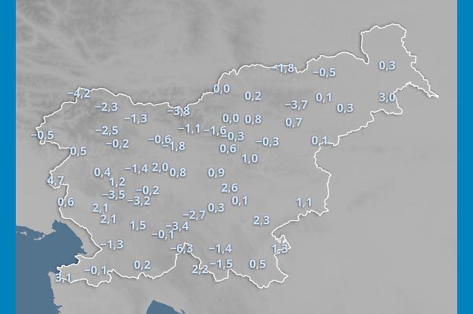 Vreme temperature napoved | Temperature pod ali malo nad lediščem so danes zjutraj izmerili praktično po vsej Sloveniji.  | Foto Arso / Facebook