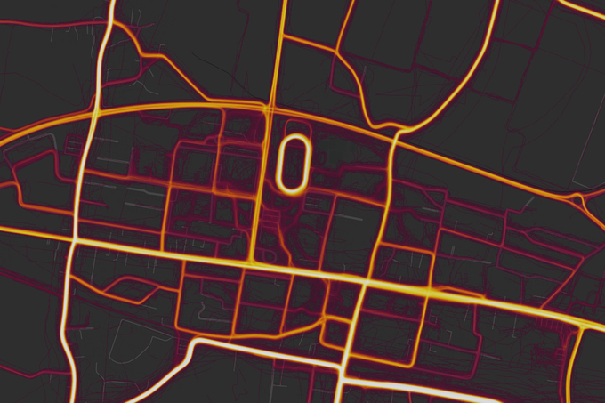 Toplotni zemljevid enega od krajev v Sloveniji. | Foto: Strava Global Heatmap / Posnetek zaslona