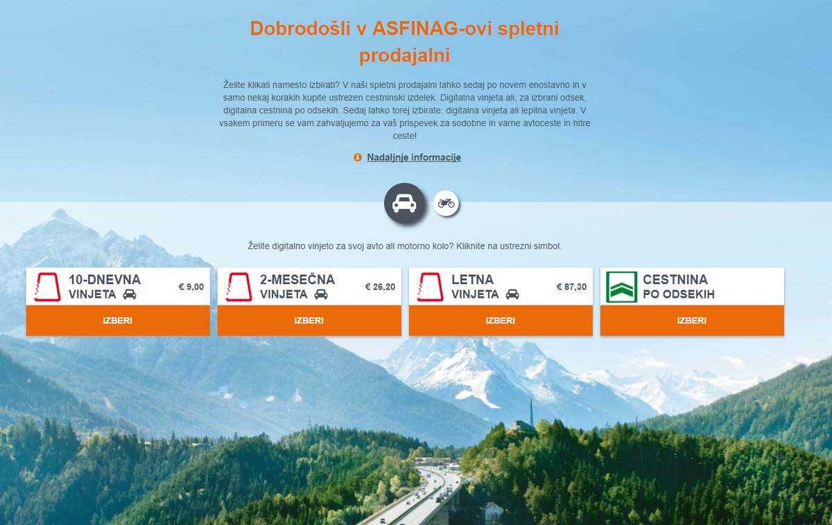 Asfinag spletna trgovina vinjeta | Foto shop.asfinag.at